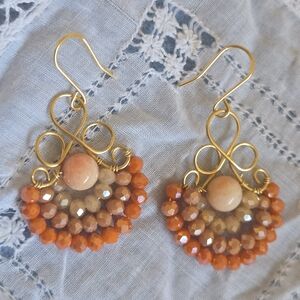 Chic Gold and Orange Beaded Earrings